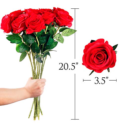 Mocoosy 12PCS Red Roses Artificial Flowers, Fake Roses with Long Stems Realistic Silk Rose Bouquets for Wedding Centerpiece Decorations, Faux Floral Arrangements Bridal Shower Party Home Table Decor - color: Red