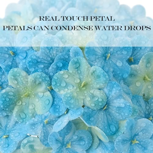 JINWOE Light Blue Vintage Boho Faux Hydrangea Flowers,4Pcs 21" Real Touch Artificial Hydrangea,Fake Silk Flowers for Dinning Tables Party Outdoor Home Cemetery Kitchen Wedding Bouquet - color: Light Blue