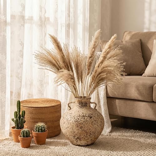 Ceramic Rustic Farmhouse Vase,Extra Large Terra Cotta Vase, Huge Pottery Decorative Flower Vases for Living Room Entryway Table Centerpiece Decor(11.8'' X 11.8'' x 11.8'') - color: Bordeaux Bottle