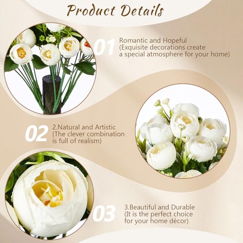 Yunlly 2 Set Artificial Boxwood Topiary Ball Trees with Rose Flowers 19.7'' UV Resistant Faux Greenery Shrubs Bushes with Ground Spike for Wedding Indoor Outdoor Front Porch Decor(White) - color: White
