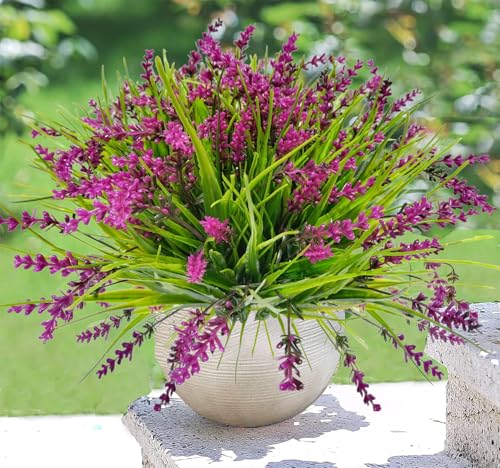 Artificial Faux Plants Flowers for Outdoor Decorations,Faux Plastic Fake Monkey Grass Greenery for Spring Summer UV Resistant Artificial Shrubs for Courtyard Window Garden(B-Fuchsia, 12 PCS) - color: B-fuchsia