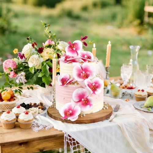 8PCS Artificial Phalaenopsis Cake Toppers Pink Butterfly Orchid 3D Flowers Cake Decorations for Floral Wedding Bridal Engagement Women Floral Birthday Mother's Day Party Decoration Supplies - color: Pink Phalaenopsis