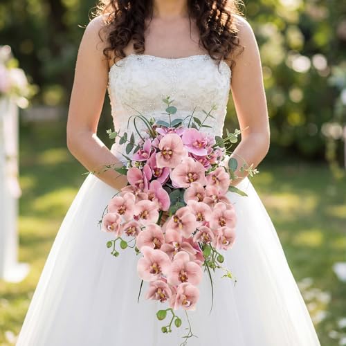 IPOPU Dusty Pink Orchid Artificial Flowers 30" Real Touch Fake Orchid Latex Realistic Flowers Phalaenopsis Branches for Home Party Wedding Bridal Shower Decoration, 2pcs Dusty Pink - color: Dusty Pink