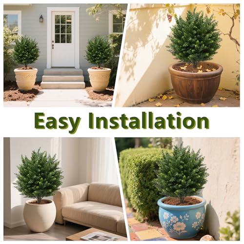 28" UV Resistant Artificial Shrubs for Outdoors - Real Looking Faux Bushes, Fake Cedar Trees, Outdoor Faux Ball Plants & Topiaries - Set of 2 Artificial Shrubs, Artificial Bushes for Garden Decor - color: Green Faux Bushes