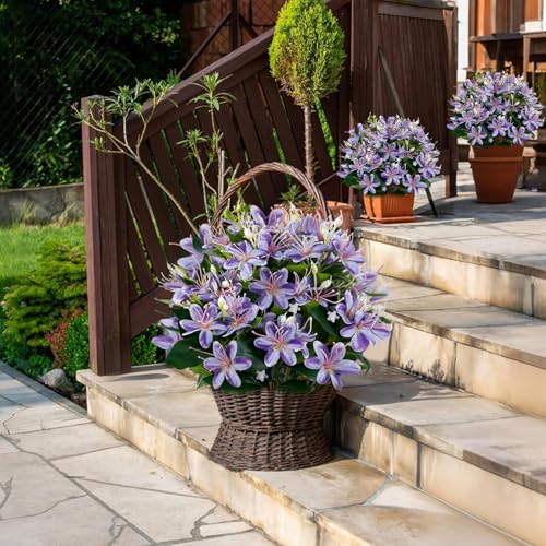 14'' Artificial Plants Fake Lily Flowers in Pot for Home Garden Indoor Outdoor Spring Summer Decorations (Purple) - color: Purple