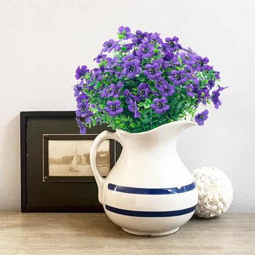 8 Bundles Outdoor Artificial Fake Flowers,UV Resistant Fake Flower No Fade Faux Plants Plastic Flowers for Home Inside and Outside Garden Patio Decor(Purple) - color: Purple, size: 8 Bundles