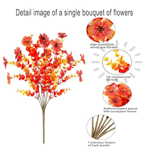 Artificial Outdoor Flowers 16 Bundles UV Resistant Realistic Fake Mums Flowers Plants for Autumn Decoration Indoor Outdoor Window Box Hanging Basket Planter Porch Decor(Fall Orange) - color: Fall Orange