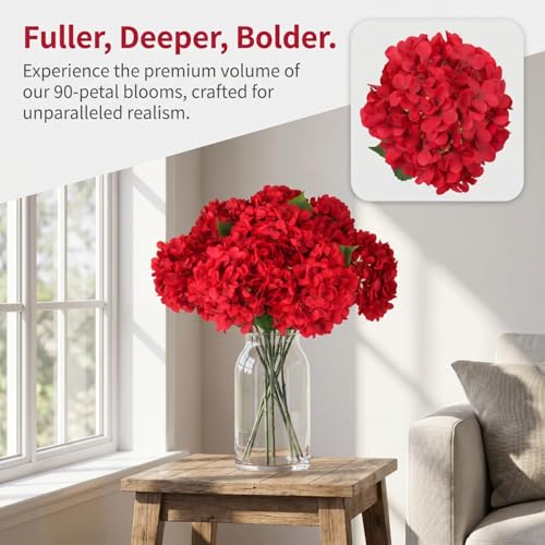 Red Hydrangea Artificial Flowers 10pcs 22" Faux Hydrangea (10, red) | Bouquets Arrangement For Home Table Centerpieces Wedding Baby Shower Birthday Party Decoration - color: Red