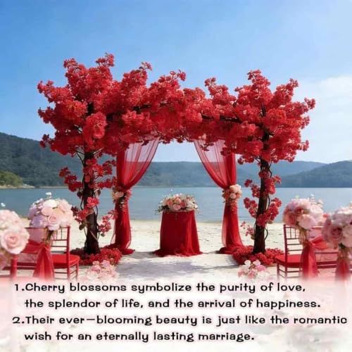 Japanese Artificial Cherry Blossom Trees Wishing Tree Handmade Shopping Wedding Party Indoor and Outdoor Decoration Artificial Cherry Blossom Tree,Red,H13*L11.4ft | Fake Japanese Sakura Tree for Wedding, Banquet, Mall, Indoor and Outdoor Decoration,Stage