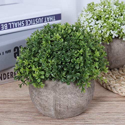 Ogrmar Mini Plastic Faux Plants in Pot/Small Topiary Shrubs Fake Greenery for Bathroom, House Decorations (Green Grass) - color: Green Leaf