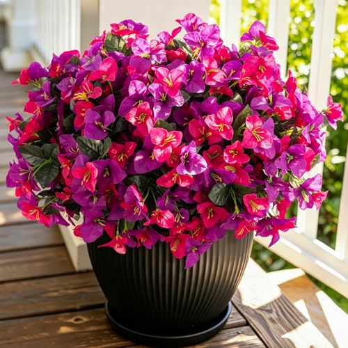 INXUGAO Artificial Flowers Faux Plants for Outdoors Spring Summer Decor, 6 Bundles Fake Bougainvillea Silk Flowers UV Resistant Realistic for Outside Planter Porch Patio Garden Home (Purple Fuchsia) - color: Purple Fuchsia-b