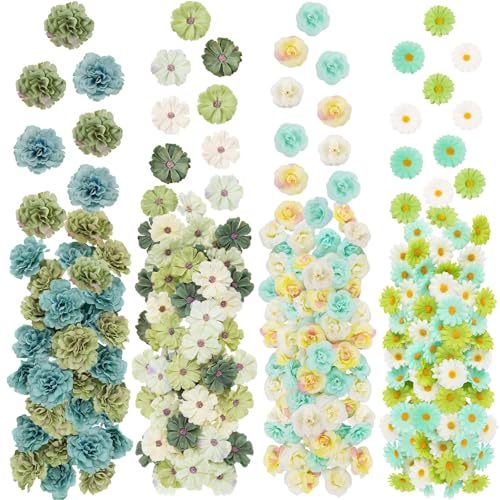 ATTGREAT 310 Pcs Fake Flower Heads Mini Artificial Flower Bulk Silk Flowers for Decoration Small Faux Flower Heads Fabric Daisy Buds Floral for Crafts DIY Wedding Party Baby Shower Home Decor, Green - color: Green