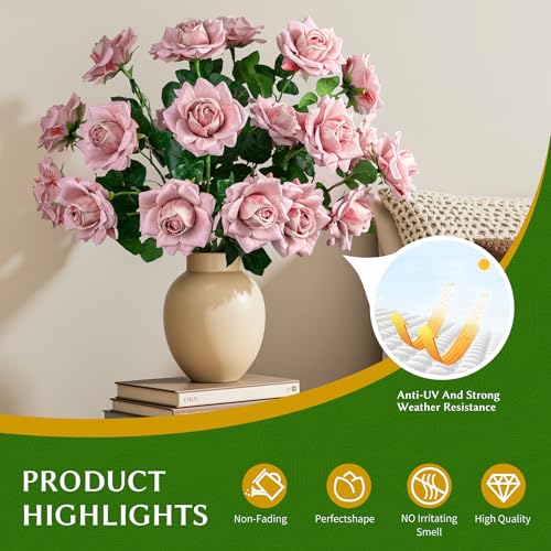 Artificial Flowers Artificial Roses Fake Roses 23.2In 20PCS Long Stem Artificial Flowers for Tall Vase Silk Rose Suitable for Indoor Wedding Party Decor Valentine's Day DIY Bouquet Spring,Pink - color: Pink