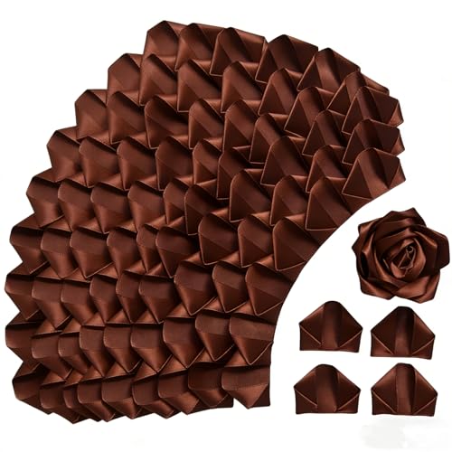 Bulk Value Pack: 300 Count Pre-Made Satin Ribbon Petals. The Convenient & Budget-Friendly Solution for Crafting DIY Everlasting Rose Bouquets for All Events. (300 Pcs Brown) - color: 300 Pcs Brown