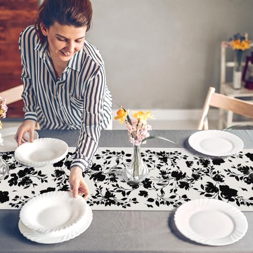 Betylifoy Black Rose Printed Table Runner Watercolor Floral Table Runner Rustic Table Runners for Kitchen Dining Table Decoration for Home Party Decor (Black Rose, 13x90inch) - color: Black Rose, size: 13x90inch