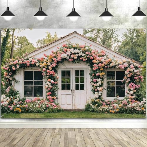 6X4ft Flower Backdrop Floral Retro House Photography Backdrops Rustic Garden Style Decoration Wedding Portrait Background Studio Photo Booth Props - color: Multi2, size: 6X4ft