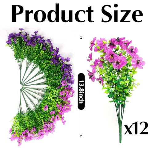 Artificial Flowers for Outdoors, 12 Bundles Outdoor Faux Plants,Uv Resistant Artificial Fake Flowers Plants, Realistic Spring Decor for Porch, Patio, Yard (DoublePurple) - color: Doublepurple