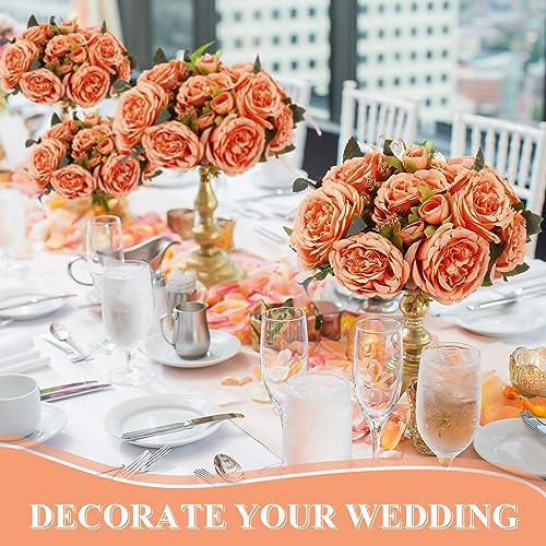 8 Bundles Artificial Peonies Flowers Boho Faux Flowers Arrangements Artificial Centerpiece Spring Bouquet Floral Wedding Decoration for Vase(Orange) - color: Orange