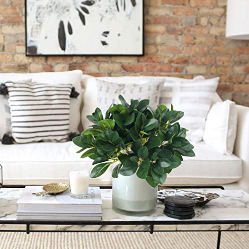 4Pcs Artificial Greenery Stems Faux Eucalyptus Leaves Green Fake Shrubs Plants for Vase Garden Outdoor Planters Window Box Home Wedding Courtyard Office Kitchen Decoration - color: Green