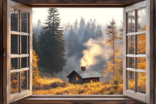 AMAZING WALL Cabin in the Woods View Peel and Stick 3D Fake Window Stickers,Removable Decals Wall Murals for Home Decor,16x24in/1PCS - color: Cabin in the Woods, size: 16x24"/1pcs