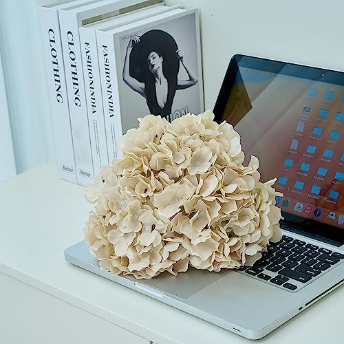 10Pcs Hydrangea Artificial Flowers Beige Heads Fake Silk Flowers Full Silk Flowers with Stems Wedding Home Party Shop Baby Shower Decor - color: 10pcs Beige, size: Large