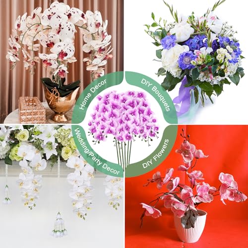 M METERXITY 6-Pack Artificial Orchid Flowers 9 Large Petals 37 Inch Faux Phalaenopsis Silk Bouquets Real Touch Dark Purple White Fake Orchids for Home/Wedding/Christmas/Party/Garden Office - color: Dark Purple White