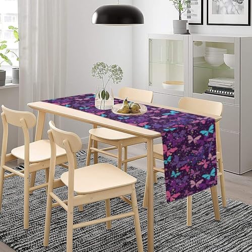 Butterfly Table Runner,Purple Fantasy Butterflies Print Table Runner for Home Indoor Outdoor Kitchen Holiday Party Wedding Decor 13x36 Inch - color: Butterfly-3, size: 13x36in