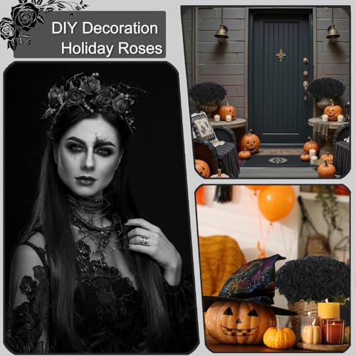 50Pcs Black Roses Artificial Flowers Fake Rose Faux Velvet Silk Flowers for Home Wedding Decoration (Pearl Roses, Black) - color: Pearl Roses - Black 50p