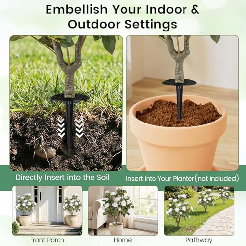 Goplus 2 Pack Artificial Rose Flower Trees, 31.5” Fake Shrub Plants with Spikes, 186 Leaves & 18 White Flowers, Sun-Proof Indoor & Outdoor Silk Floral Topiary Plants for Home Porch Wedding - color: White Rose