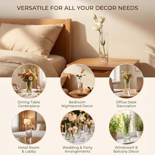 17.5CM/6.9Inch Cylinder Glass Flower Vase Tall Bud Vases Single Stem Vase Home Centerpieces for Table Living Room Wedding Decorations(Transparent)
