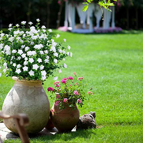 10PCS Artificial Flowers, Fake Artificial Greenery UV Resistant No Fade Faux Plastic Plants for Wedding Bridle Bouquet Indoor Outdoor Home Garden Kitchen Office Table Vase(White) - color: White