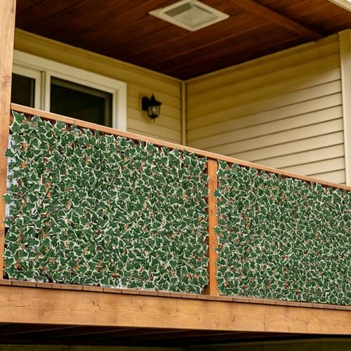 Expandable Fence Privacy Screen for Balcony Patio Outdoor, Greenery Expandable Stretchable Covers Panel Privacy Fence, Single Sided Leaves (Green White Ivy, 4 Pack) - color: Green&White Ivy, size: 4 Pack