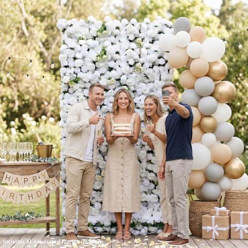 rosemorning 4x8FT White Artificial Flower Wall Backdrop,5D Silk Flower Wall Panel for Wedding Party Birthday Baby Shower Photo Booth Decor Easy to Install Reusable - color: Linen-white, size: 4Ft*8Ft