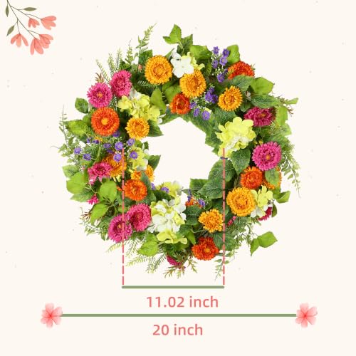 YNYLCHMX 20" Spring Summer Wreaths for Front Door, Artificial Floral Wreath with Daisy Flowers Green Tea Leaves, Green Foliage Wreath for Wall Window Farmhouse Party Holiday Home Decor - color: Colorful Daisies