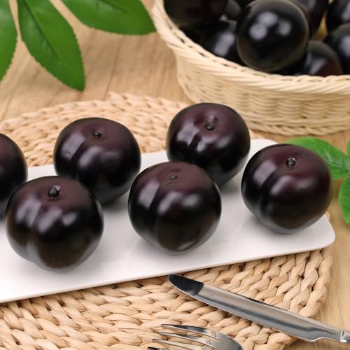 Gresorth 8pcs Artificial Realistic Brin Plum Fake Fruit Home Party Decoration Photography Props Model Simulation Lifelike Black Ornament - color: Brin Plum