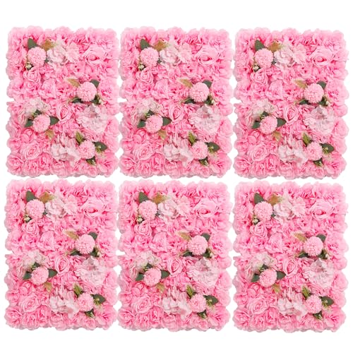 3D Flower Wall Backdrop - 6Pcs 16×24 Inch Artificial Rose Panels Pink Silk Floral Decor for Home Party Wedding Anniversary Birthday Photographic Studio Background & Decorative Fences - color: Pink, size: 6PCS-16x24