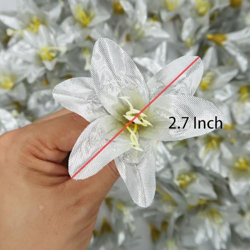 20 Pcs Artificial Lily Flower Head, Silver | Fake Flowers Heads, Simulation Small Lily, DIY Handmade, Wedding Photography Party Home Decoration - color: Silver