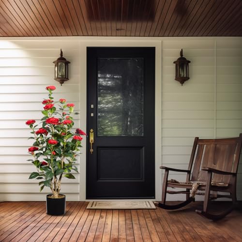 Romantic Season 2Pack Artificial Camellia Tree, 3FT, Red Faux Camellia Plant, Fake Potted Flower Tree for Modern Homes - color: Red, size: 3FT