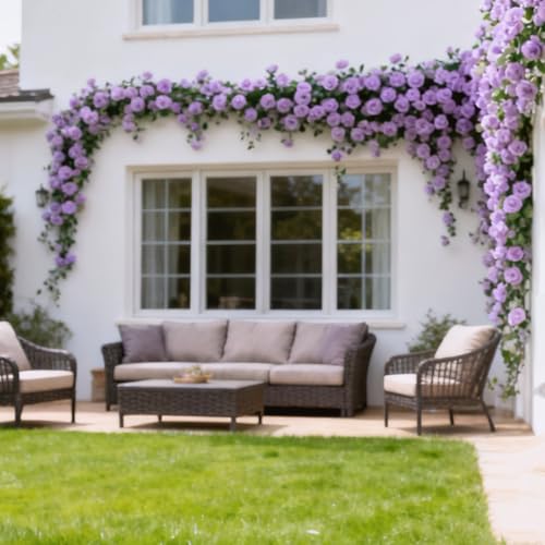 Flower Garland for Backdrop, 4Pcs Flowers Garland, Rose Garlands for Decoration, Artificial Flowers, Flower Vines, Floral Garlands for Wedding, Arch Garden Ceremony Background Outdoor Wall Decor - color: Purple Rose
