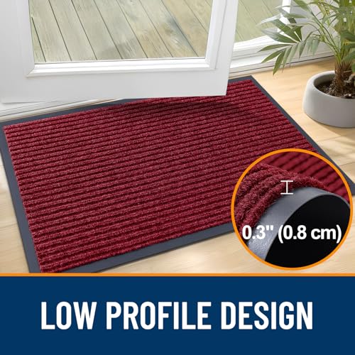 OLANLY Front Door Mat Indoor Outdoor Entrance, Waterproof Heavy Duty Doormat, Fade Resistant, Low Profile, Easy Clean Patio Porch Welcome Floor Mats for Entry, 29.5x17, Wine Red - color: Wine Red, size: 29.5" X 17"