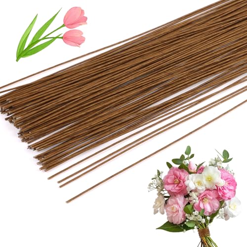 CCINEE 18 Gauge Brown Floral Stem Wire, 100 PCS Paper Wrapped Florist Wire for Crafts Artificial Flower Making, 14 inch - color: #18 Brown, size: #18