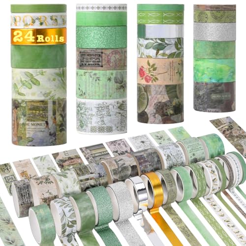 24 Rolls Washi Tape Set, Floral Decorative Tape for Scrapbooking,Junk Journal Supplies,DIY Art Crafts,Planners, Bullet Journaling and Wrapping(Secret Garden Series) - color: Secret Garden Series
