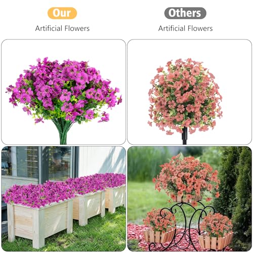 12 Bundles Artificial Flowers for Outdoor Fake Plastic Flowers Faux Plants for Decoration Hanging Planters Indoor Outside Garden Porch (Purple) - color: Purple-12 Bundles