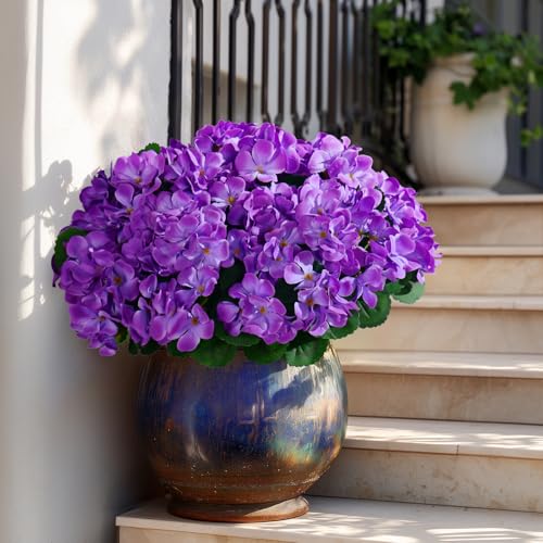 Artificial Crabapple Flowers for Outdoor 10 Pcs Artificial Chinese Flower Fake Flowers with Stems Silk Realistic Floral Arrangement for Front Door Porch Planter Patio Balcony (Blue) - color: Blue