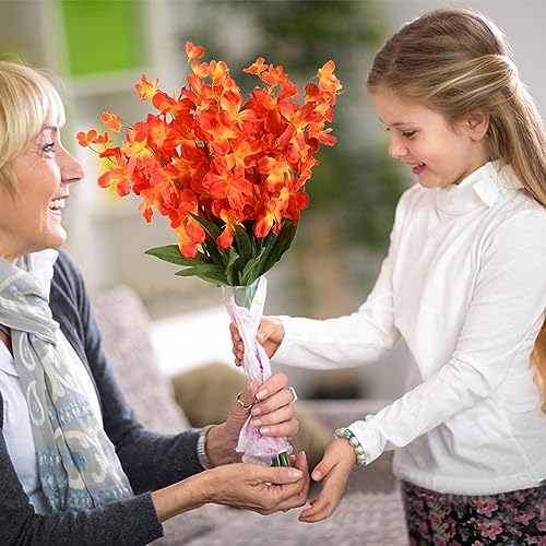 26.7'' Artificial Orchid Stems, 12Pcs Orange Silk Turquoise Orchids Flowers for Wedding Bridal Bouquet Boutonniere Wreath Table Centerpiece Outdoor Decor - color: Orange