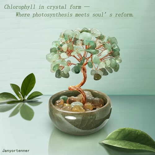 Green Aventurine Crystal Tree,Harmony Office Desk Home Decor,Vitality Gift with Copper Wire in Ceramic Base - color: 3-forest Muse