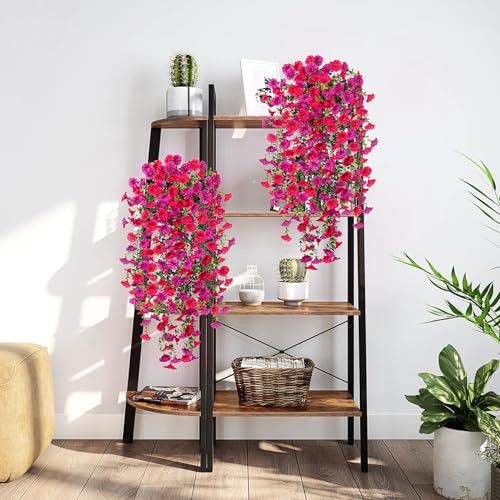 Artificial Hanging Petunias Flowers for Outdoor, 2pcs Fake Plants Long Vine Morning Glory Eucalyptus, UV Resistant Realistic Faux Greenery Outside Patio Porch Garden Spring Decor, Purple Hot Pink - color: Hot Pink Purple