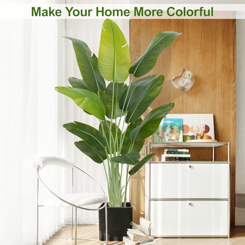 Lifelike Bird of Paradise Artificial Plant,6.6ft Faux Banana Leaf Tree with 15 Trunks - Perfect Indoor Silk Floor Plant for Home Decor in Living Room, Office, and Bedroom - size: 6ft 7in