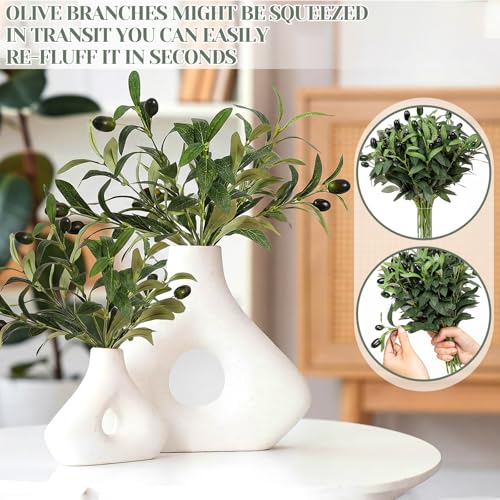 Norme 24 Pcs Mini Faux Olive Branches Stems for Small Vases 11 Inch Artificial Olive Leaves with Lifelike Olives Artificial Indoor Greenery Decor for Home Office Wedding Party Centerpieces Decor