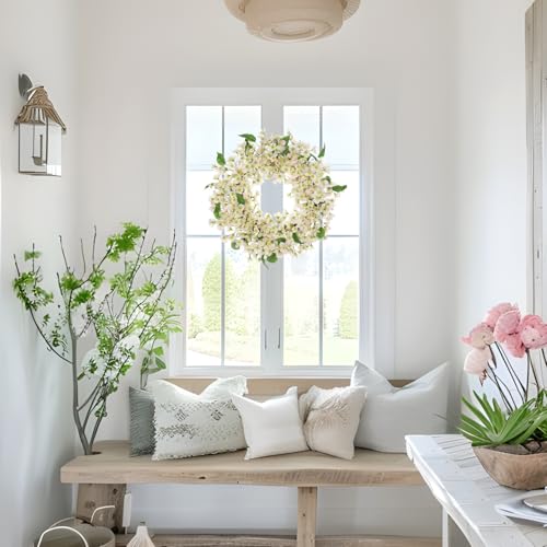 Spring Summer Wreaths for Front Door, 20" Cherry Blossom Wreaths for Spring Summer Decor, Light Yellow Wreaths for Front Door, Window, Home, Wall, Farmhouse Decor, Spring Artificial Flower Wreaths - color: # Light Yellow 20"